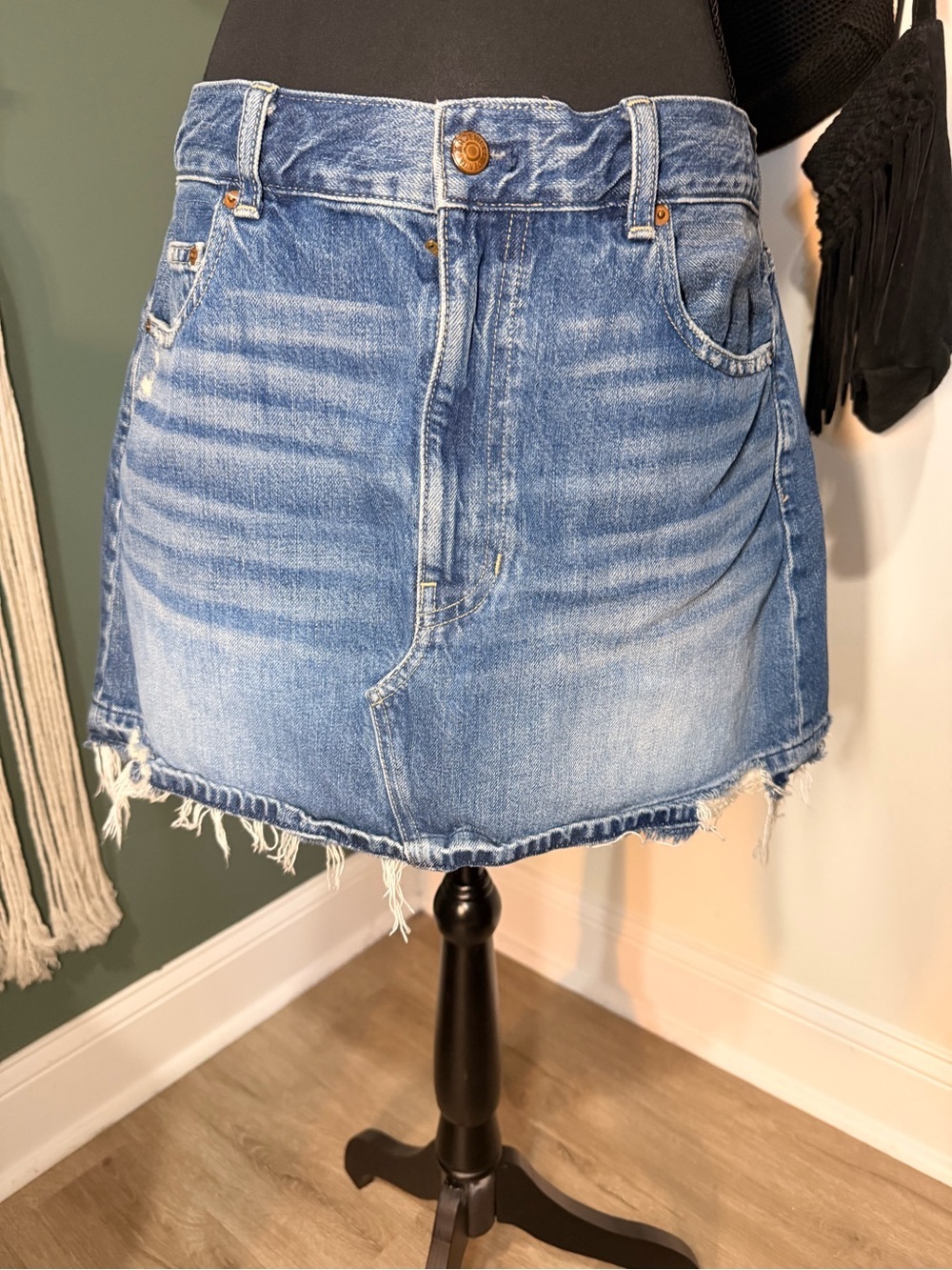 Madewell Distressed Denim Mini Skirt Size 29 | Raw Hem | Boho Festival